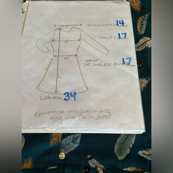 Loft green teal feather print button up dress long sleeve v neck size XS - Picture 10 of 10